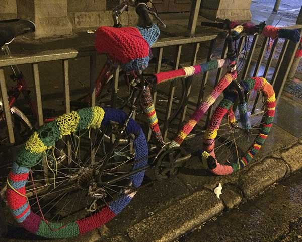 yarn bombed bike